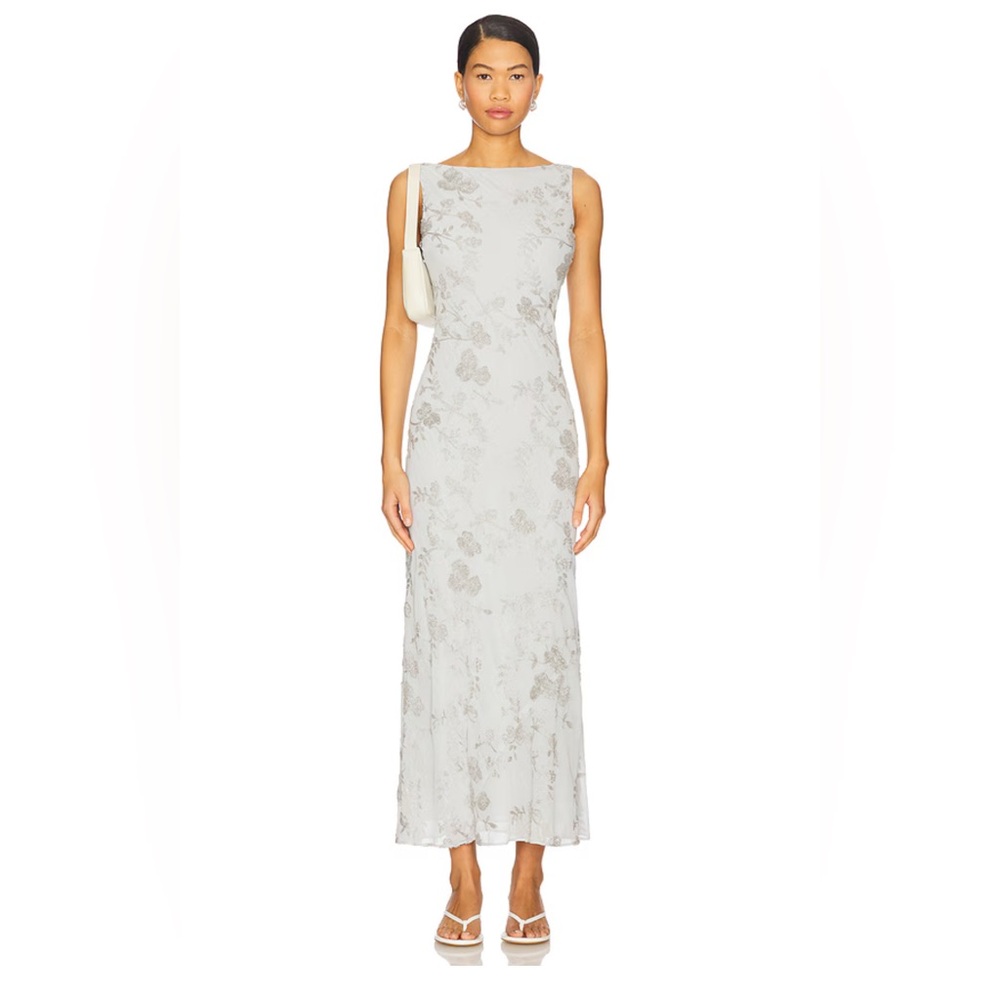 Blaire Embroidered Maxi Dress in Dusty Blue
